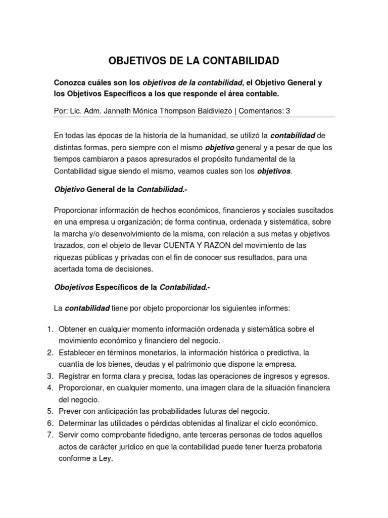 Objetivos de La Contabilidad | PDF | Contabilidad | Contabilidad y ...