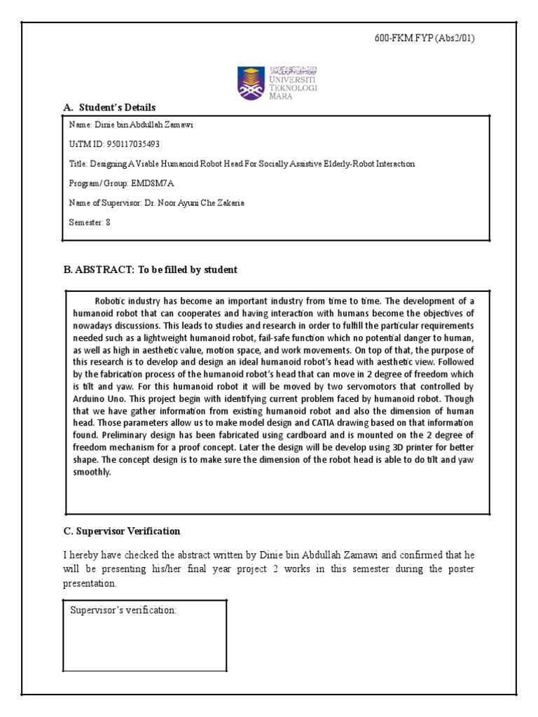 Humanoid Robot Head Design Project | PDF