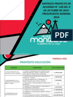 Matrices Proyecto de Acuerdo #128 Del 9 de Octubre de 2015: Presupuesto General 2016