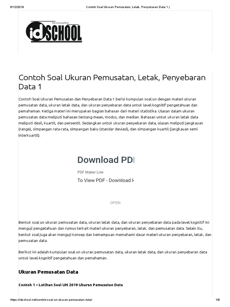 Contoh Soal Ukuran Pemusatan Letak Penyebaran Data 1
