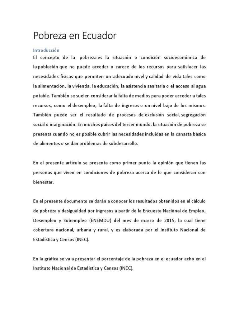 La Pobreza en Ecuador | PDF | Pobreza | Pobreza e indigencia