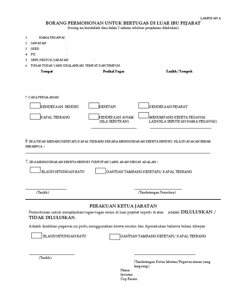 Contoh Borang Kebenaran Bertugas Di Luar Pejabat Pdf
