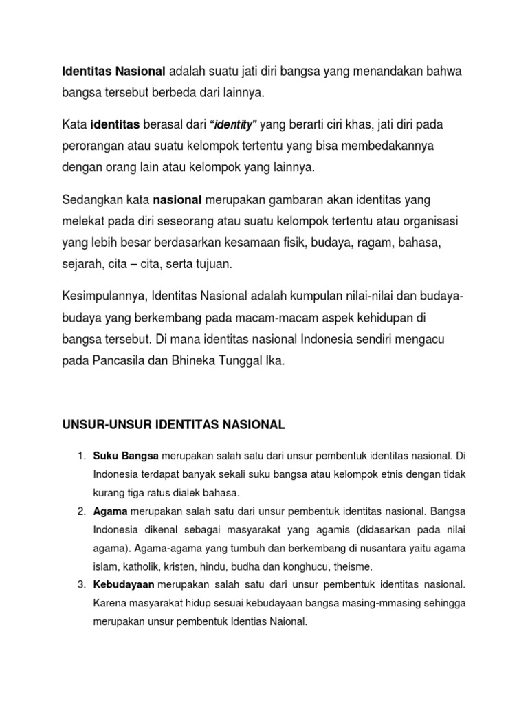 Identitas Nasional Adalah Suatu Jati Diri Bangsa Yang Menandakan Bahwa