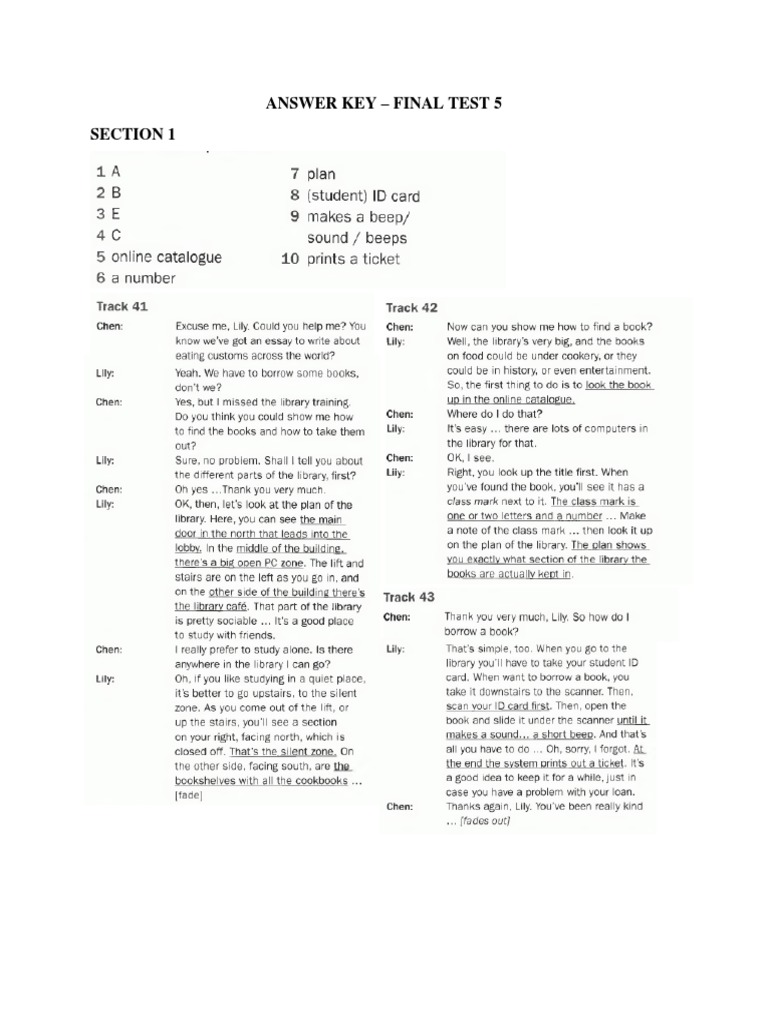 Answer Key - Final Test 5 Section 1 | PDF