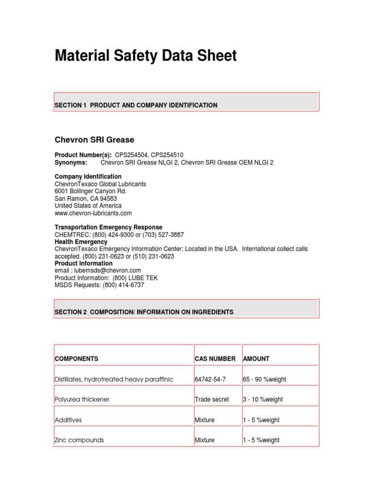 Chevron Sri Grease Msds PDF Dangerous Goods Combustion