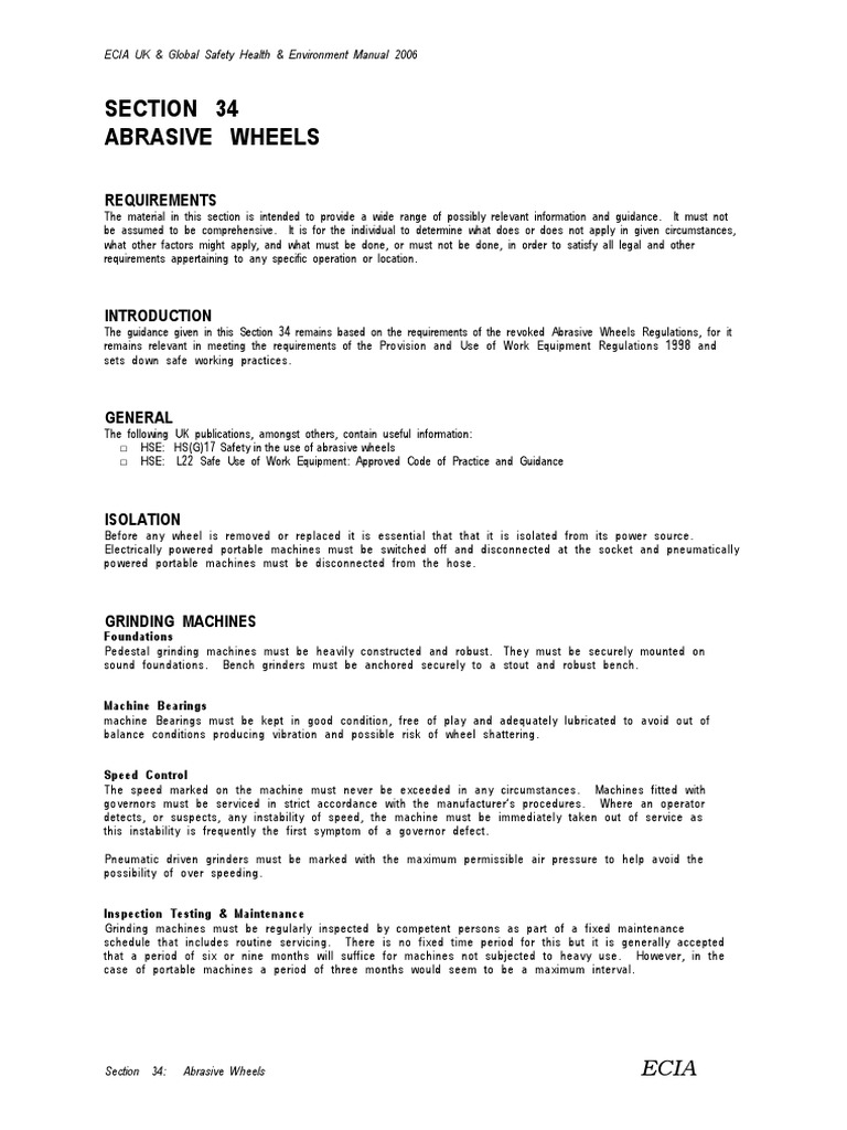 Section 34 Abrasive Wheels Requirements PDF Grinding (Abrasive