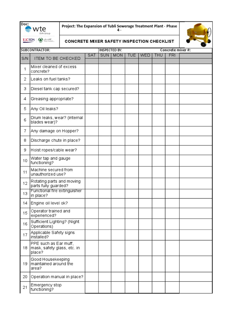 Concrete Mixer Machine Checklist Final PDF