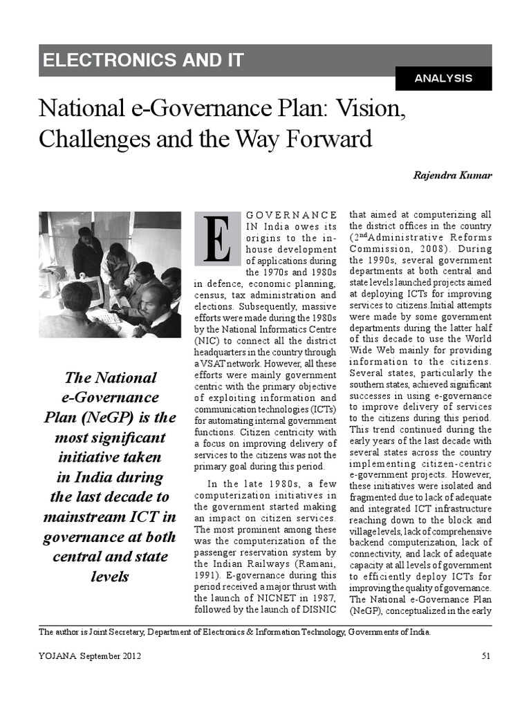 National E Governance Plan Analysis Pdf Government Computing