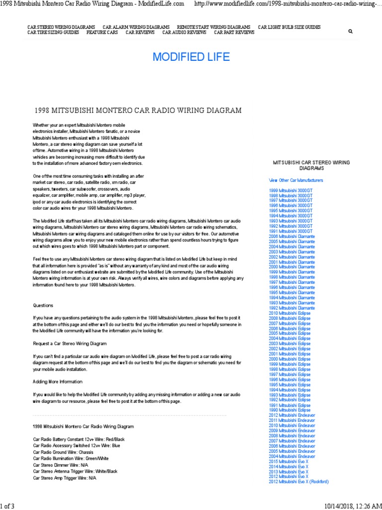 2002 Mitsubishi Montero Sport Radio Wiring Diagram