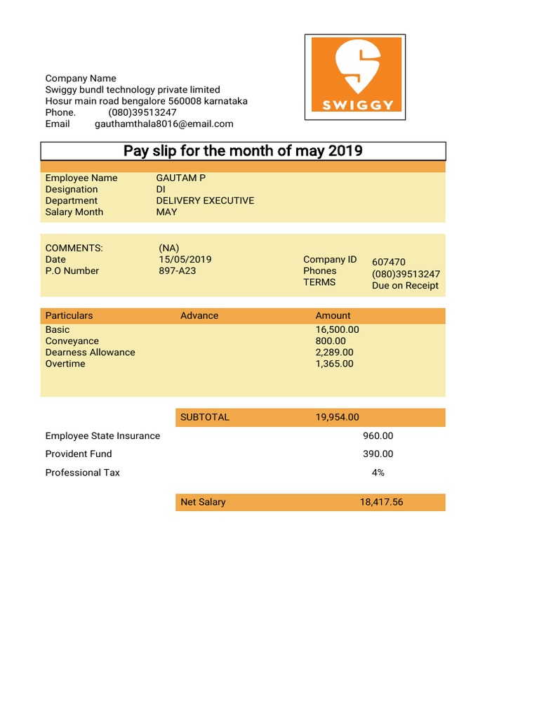 Salary Slip Format in Word | PDF