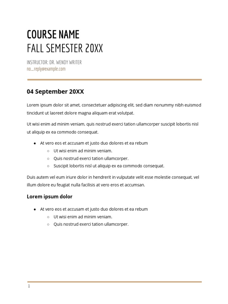 Fall Semester 20Xx: Course Name | PDF