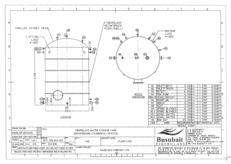 Fiberglass Water Tank Design Drawing | PDF