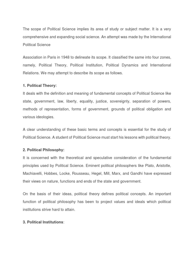 The Scope of Political Science Implies Its Area of Study or Subject