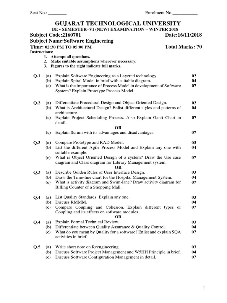 Software Engineering Exam Paper 2018 | PDF | Design | Object Oriented ...