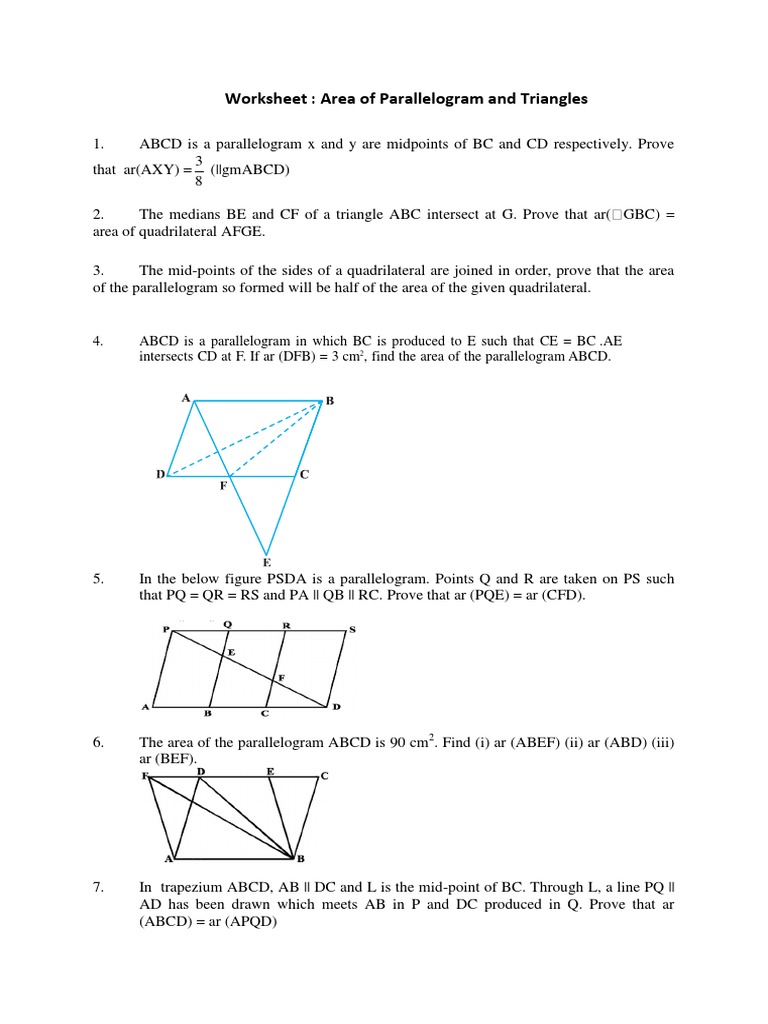Area Of Parallelogram And Its Triangles Pdf Area Euclid