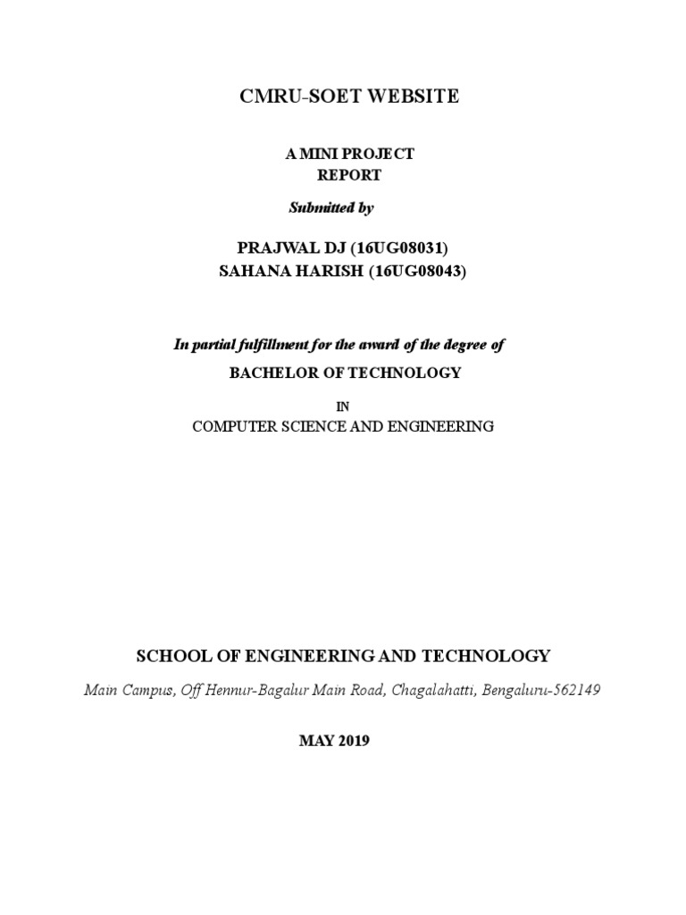 Mini Project Report Manual - Cse | PDF | Bootstrap (Front End Framework ...