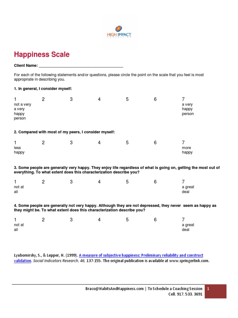 H Happiness Scale | PDF | Psychology | Behavioural Sciences