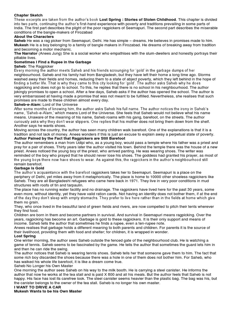 Character Sketches in Lost Spring | PDF