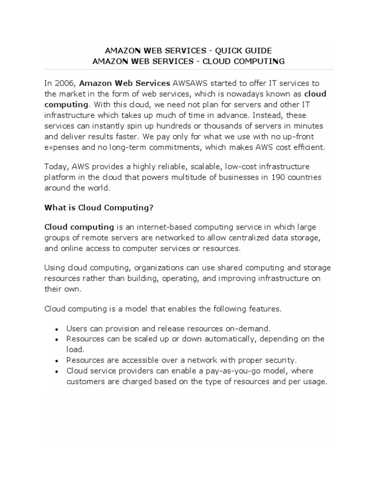 AWS Cloud Computing Quick Guide | PDF | Platform As A Service | Cloud ...