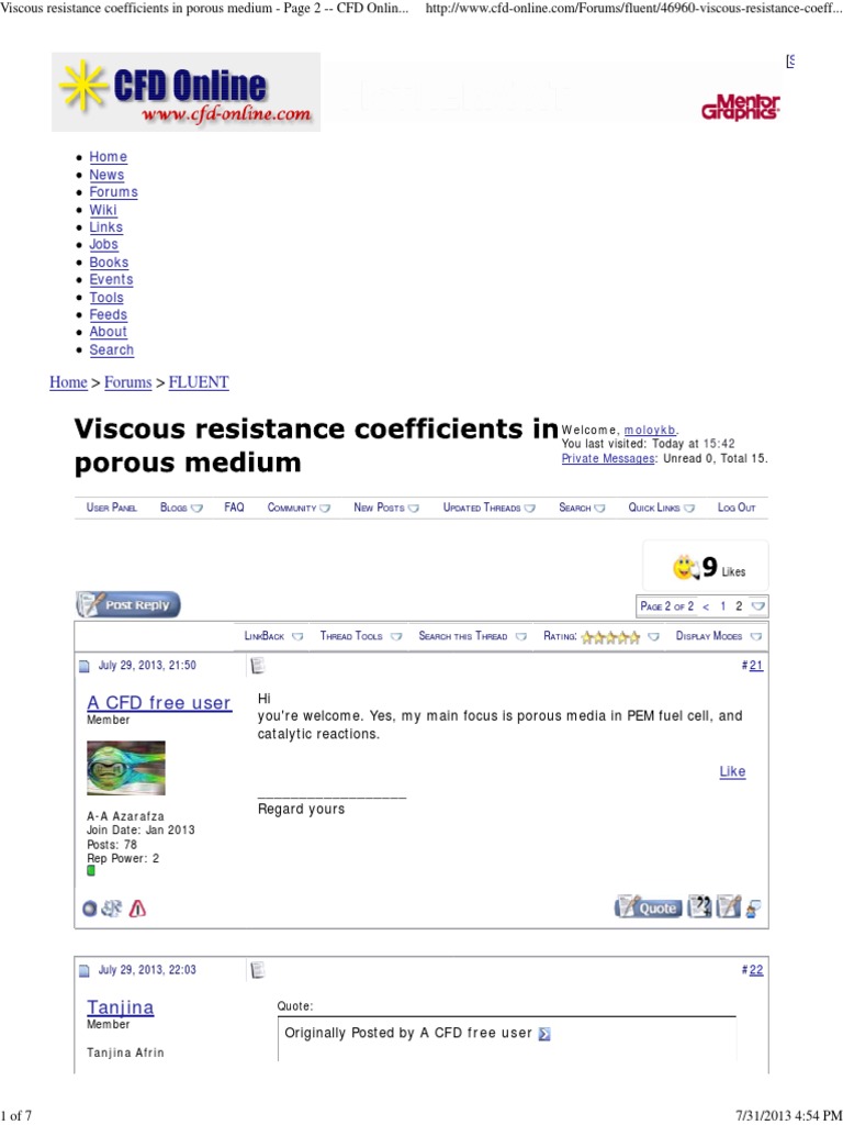 Viscous Resistance Coefficients in Porous Medium Page 2 CFD Online