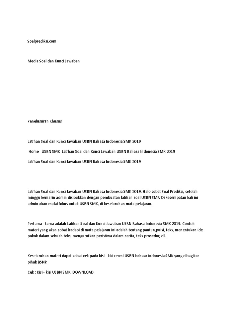 Latihan Soal Dan Kunci Jawaban Usbn Bahasa Inggris Smk 2019 Guru Galeri