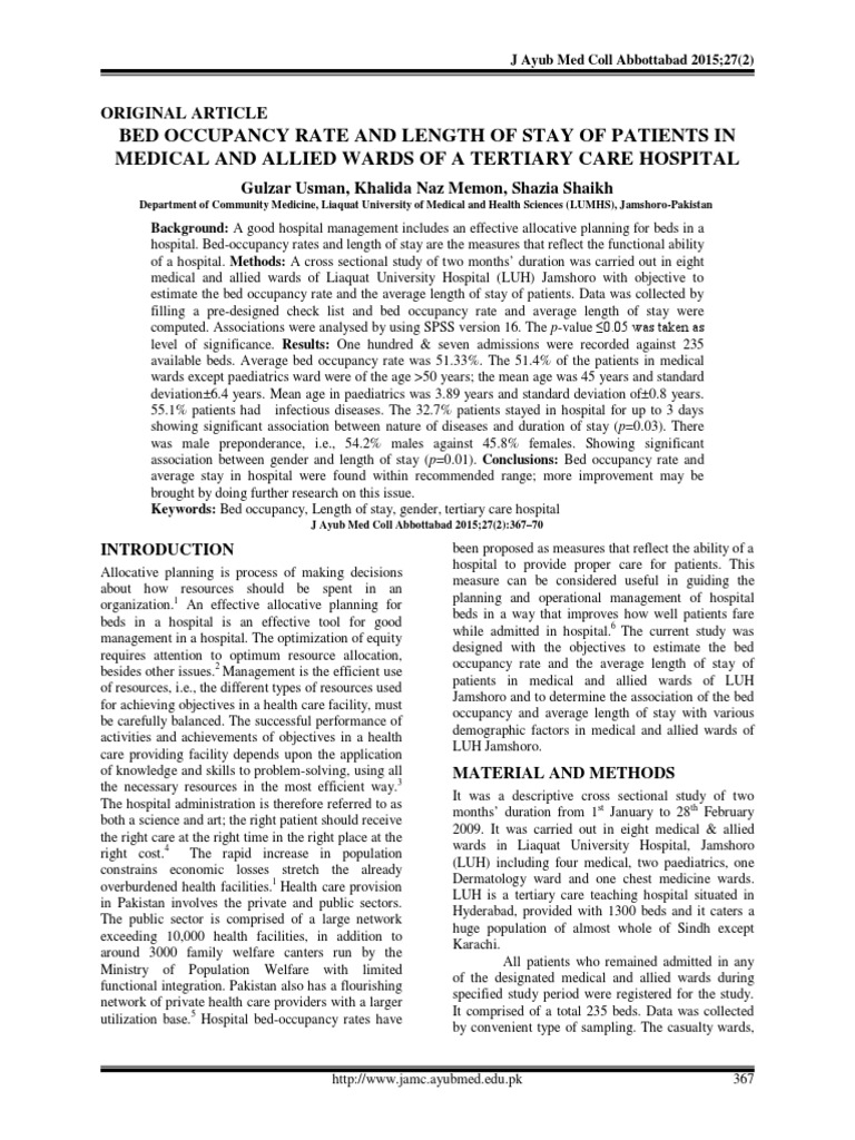Bed Occupancy Rate and Length of Stay of Patients in Medical and Allied Wards of A Tertiary Care