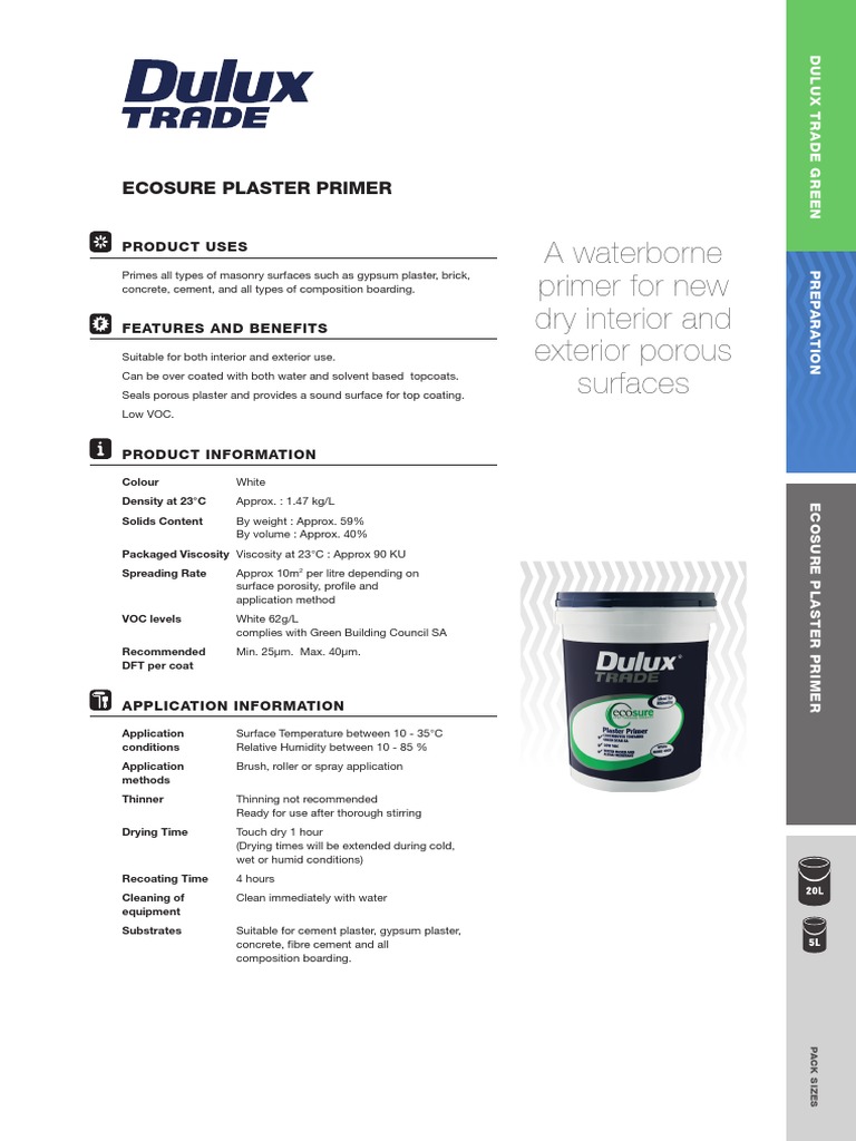 Dulux Trade Ecosure Plaster Primer PDF Plaster Economic Sectors