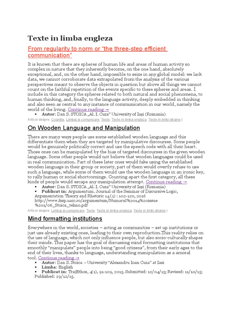 Texte in Limba Engleza: From Regularity To Norm or 