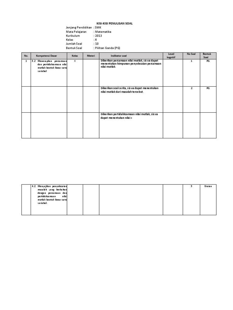 Tugas Instrumen Kisi Kisi Nilai Mutlak