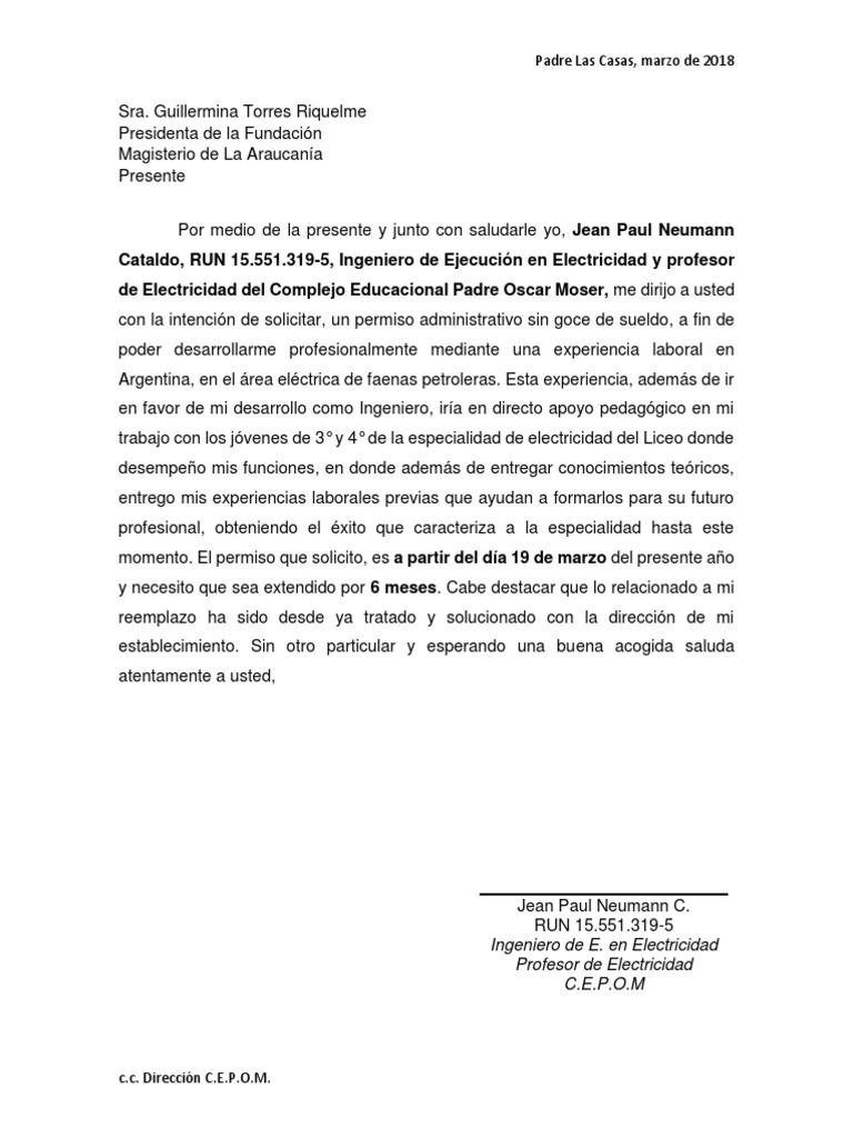 Carta De Permiso Sin Goce De Sueldo Pdf