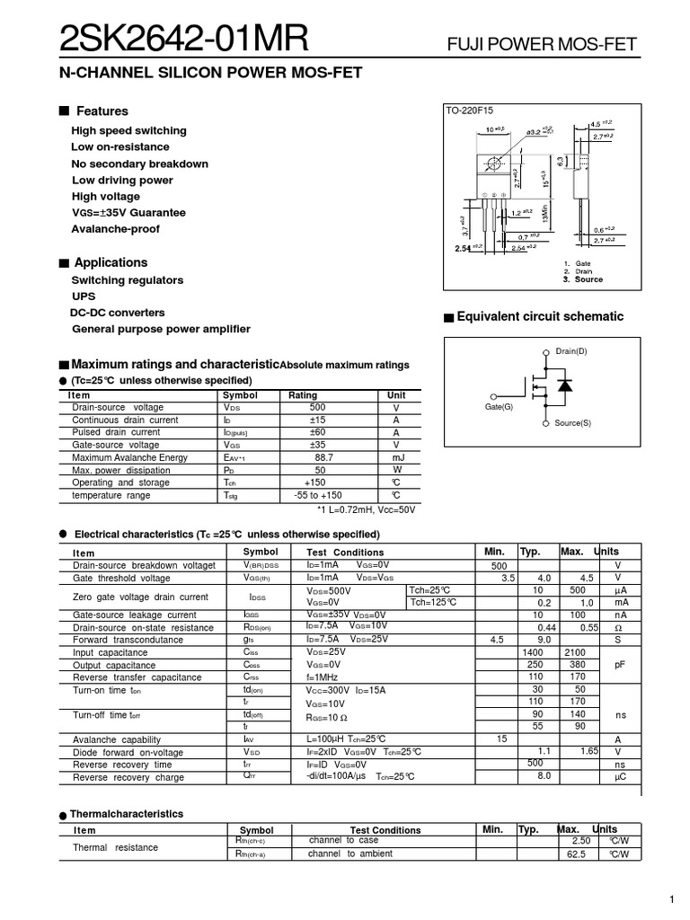 K2645 MOSFET Datasheet Overview | PDF | Semiconductor Devices ...