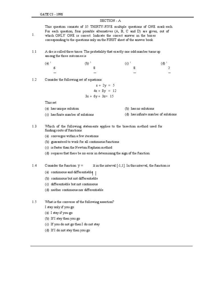 GATE CS 1998 Question Paper Analysis | PDF | Parsing | Computer Programming