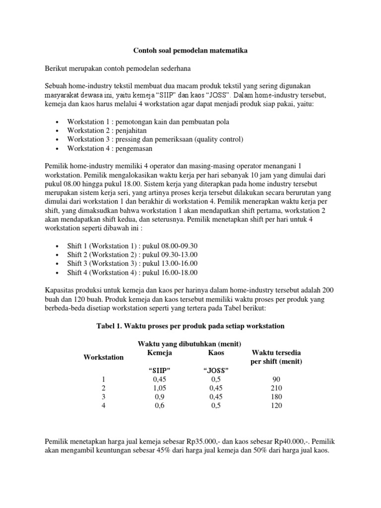 Contoh Soal Pemodelan Matematika