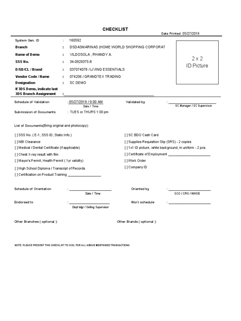Validation Checklist for SC Demo | PDF | Business