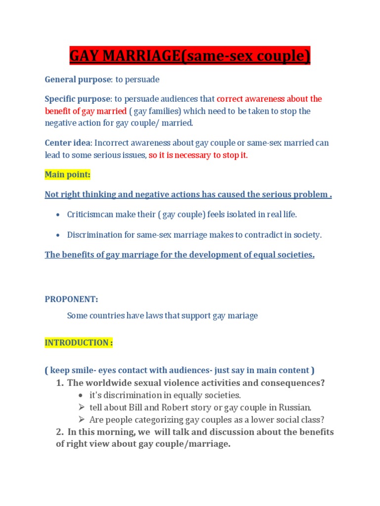Benefits of Legalizing Gay Marriage | PDF | Same Sex Relationship ...