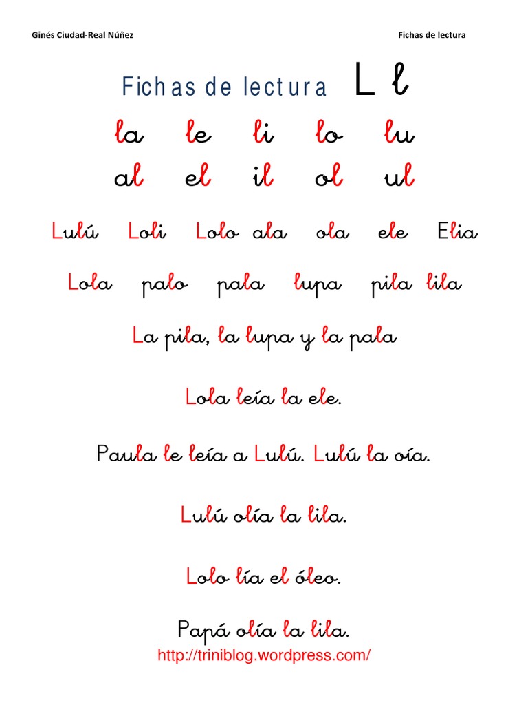 Fichas de Lectura con la Letra L | PDF
