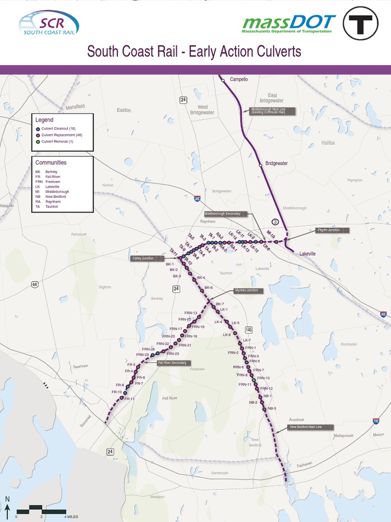 Map of South Coast Rail culvert work map