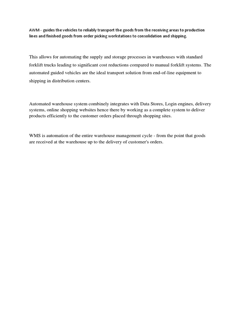 AWM: Optimizing Warehouse Transport | PDF