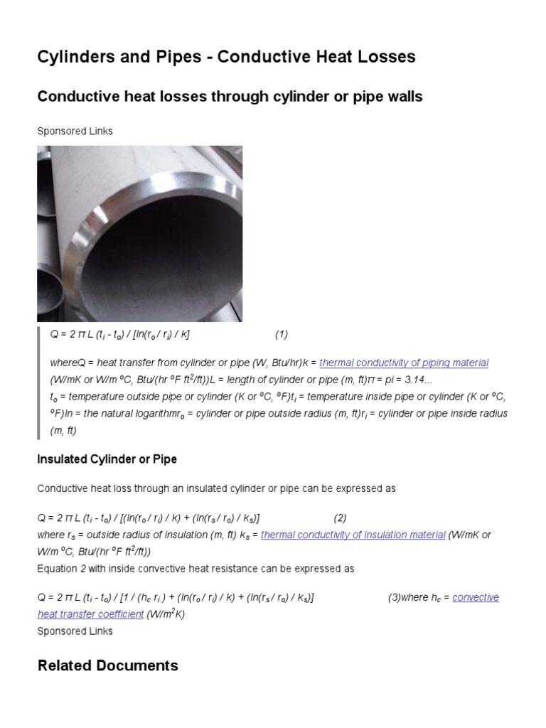Conductive Heat Loss in Pipes and Cylinders | PDF | Thermal Insulation ...