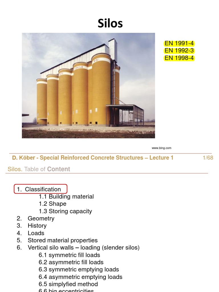 Silos: Classification, Geometry, History and Loads | PDF | Friction | Slope