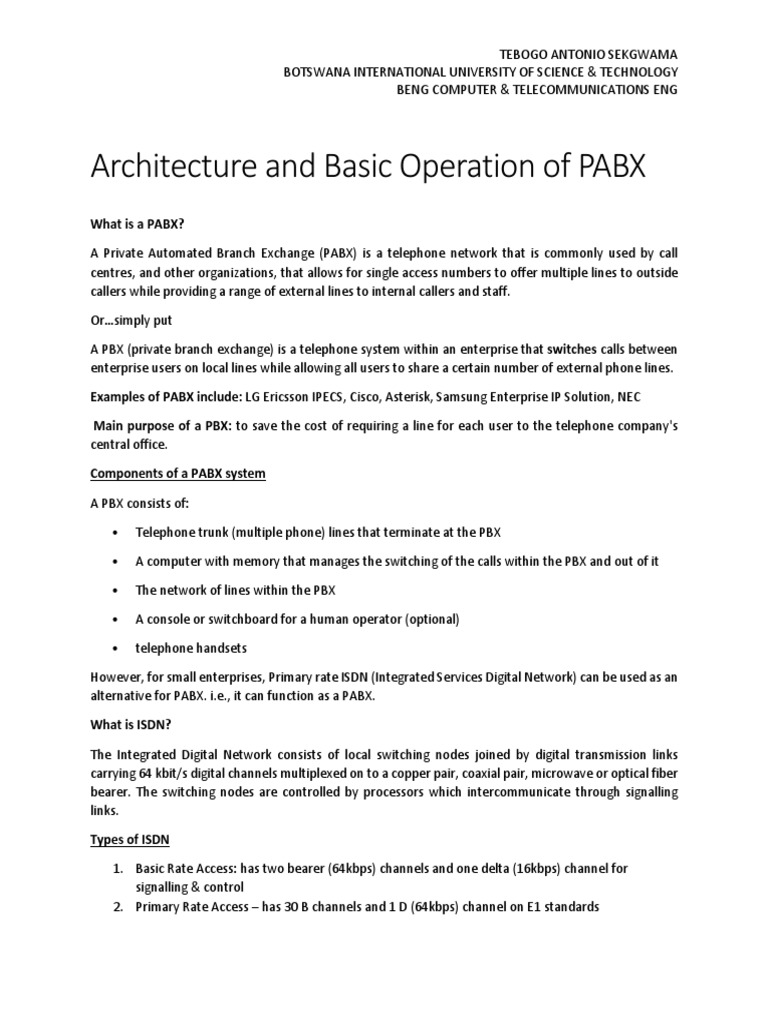 PABX System Architecture and Operation | PDF
