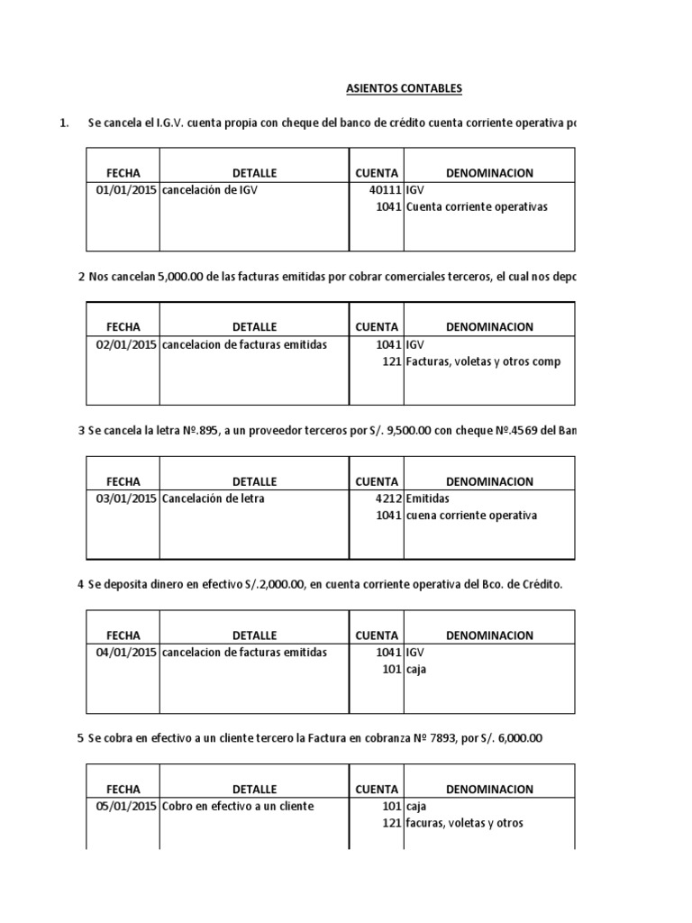 Asientos Contables de Pagos con Cheque | PDF | Cheque | Bancos