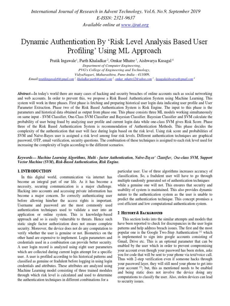 Dynamic Authentication by Risk Level Analysis Based User Profiling