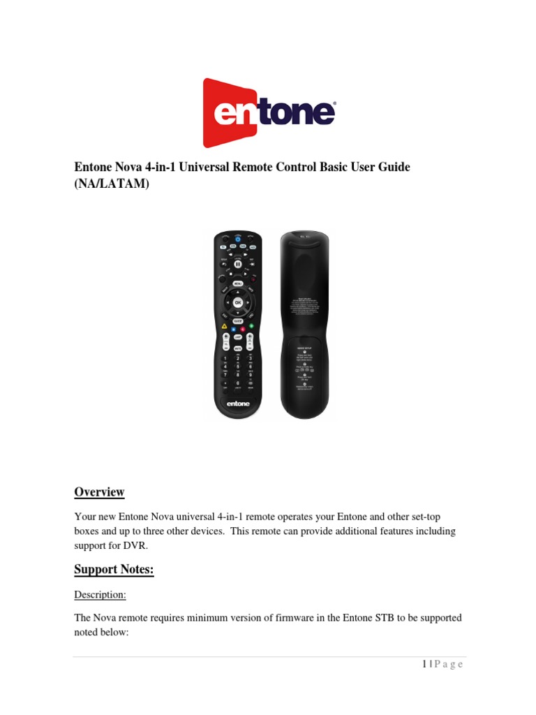 Entone Nova Remote Control User Guide | PDF | Set Top Box | Remote Control