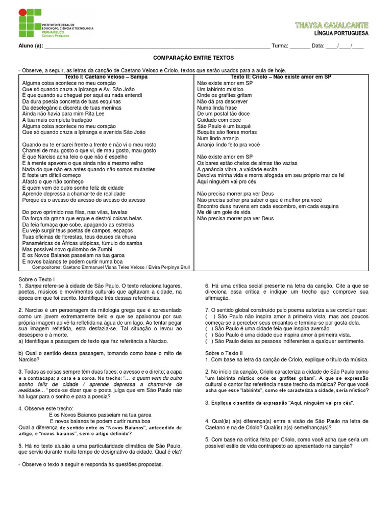 Ficha - Comparação Entre Textos-Tema e Ideias | PDF | Mitologia grega ...