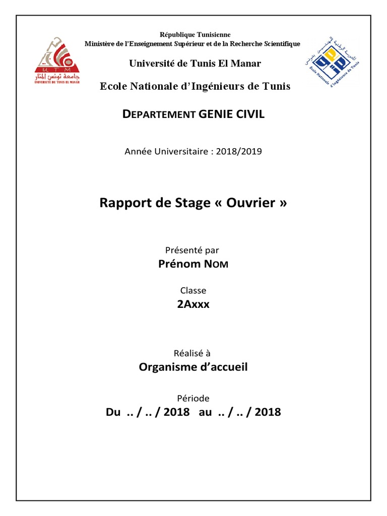 Modèle Rapport Stage Ouvrier  PDF  Ouvrier  Microsoft Word