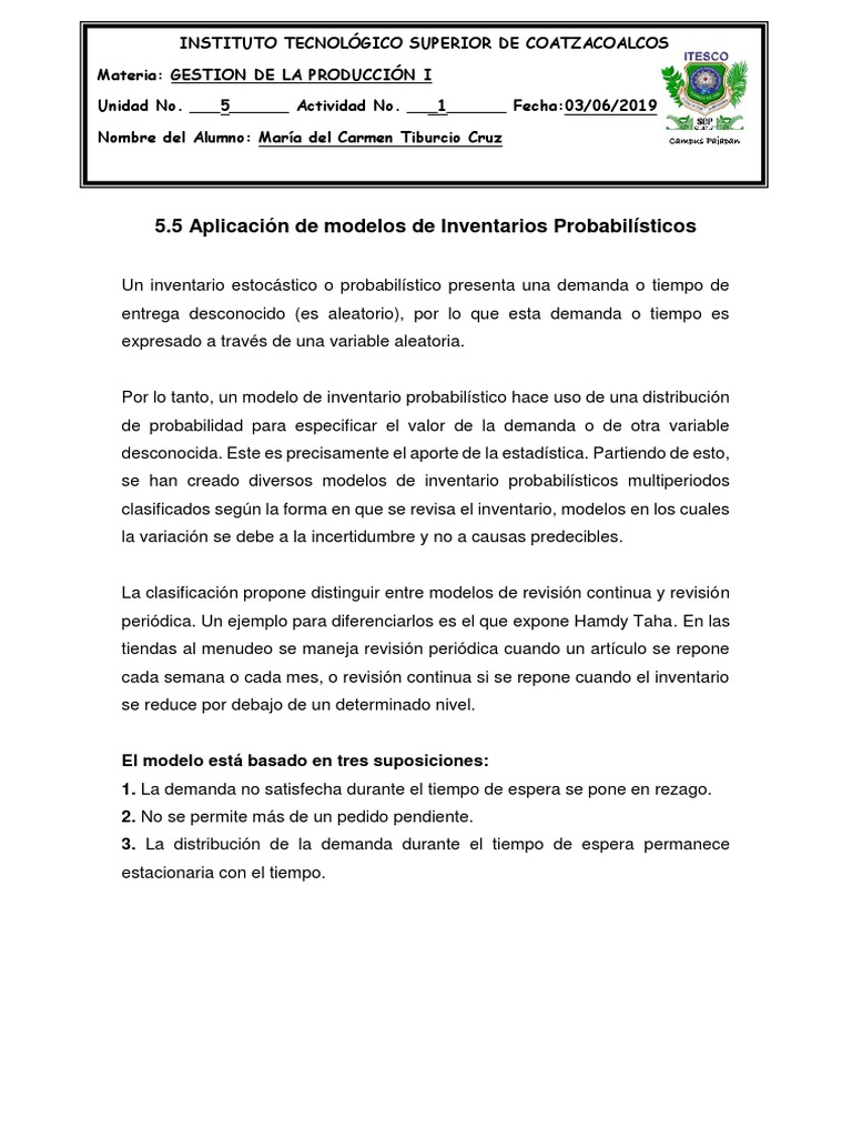Aplicacion Del Modelo Probabilistico | PDF | Dell | Inventario