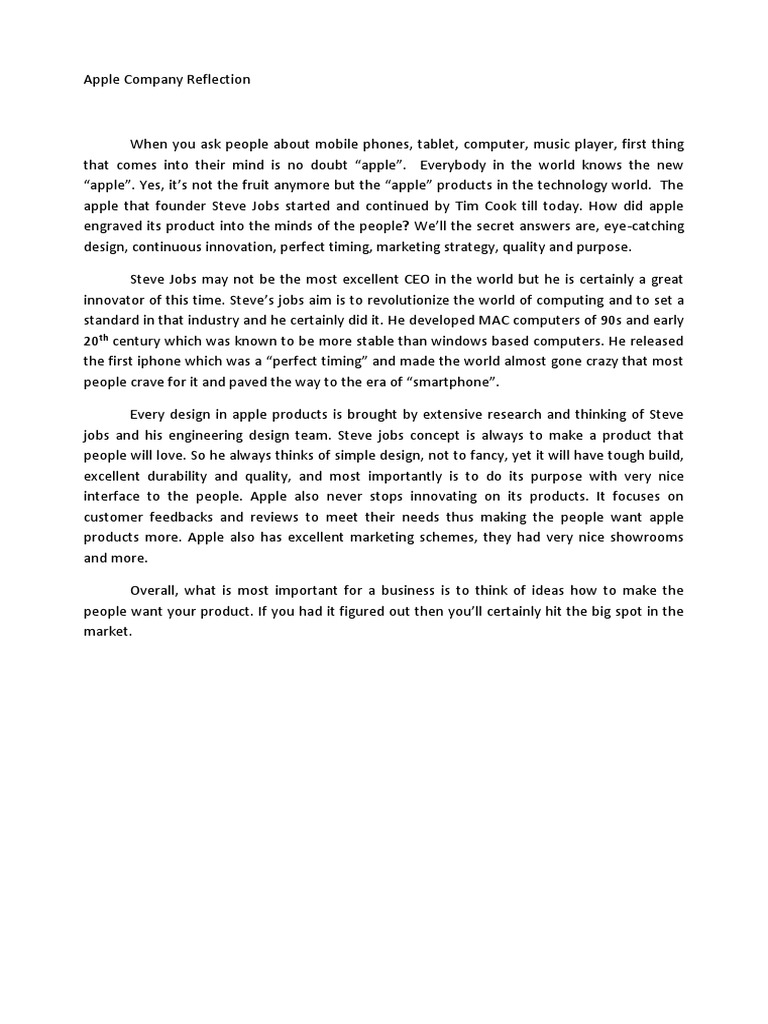 Apple Company Reflection | PDF | Apple Inc. | Steve Jobs