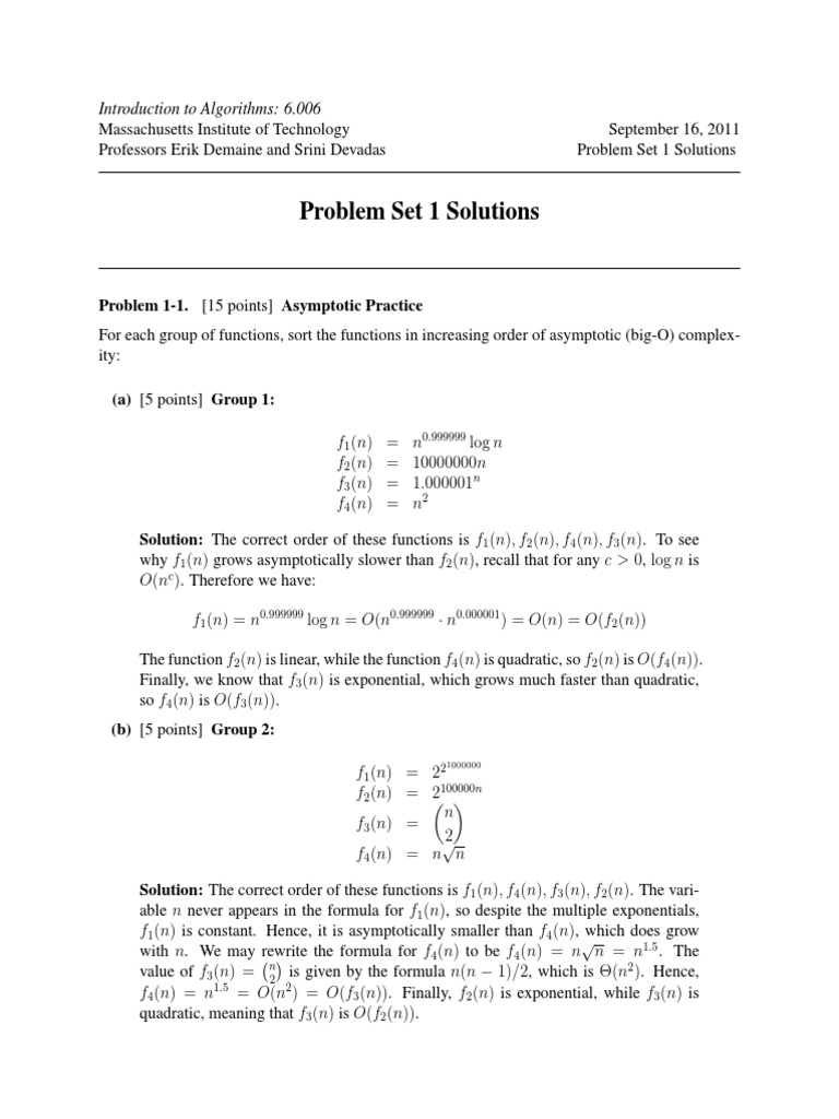 MIT 6.006 Problem Set 1 Solutions | PDF | Recurrence Relation | Logarithm