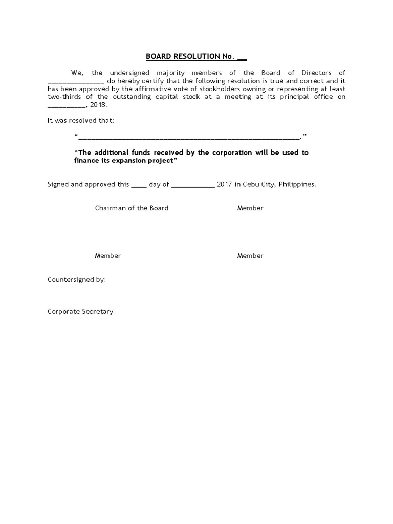 Board Resolution Template Philippines | PDF